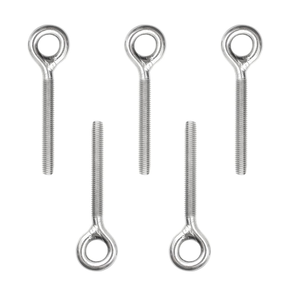 YDHfdc 5 Pack M8 Eye Bolt Long Shank Ring Bolt 304 Stainless Steel Closed Weld Coil Screw Suitable for Stationary and Hanging,93mm