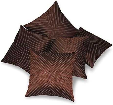 Zikrak Exim Verticle Thread Brown 30x30 Cms /12x12 Inch Cushion Covers (Set of 5)