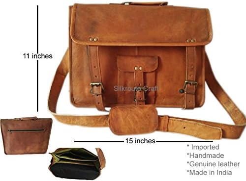 15 inch Men's Messenger Satchel Shoulder Bag Brown Distressed Leather By SILKROUTE CRAFT(15"x4"11)
