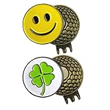 2 Sets of Golf Ball Marker with Magnetic Golf Hat Clip (CLOVER and SMILEY FACE)