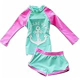 Baby Girls Kids Toddler Long Sleeve Swimsuit Rash Guard UPF 50+ UV (6-7 Years, Green)