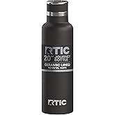 RTIC 20oz Journey Water Bottle Ceramic Lined Metal Stainless Steel Vacuum Insulated, BPA Free, Reusable, for Water, Hot and Cold Drinks, Travel, Sports, Camping, Black