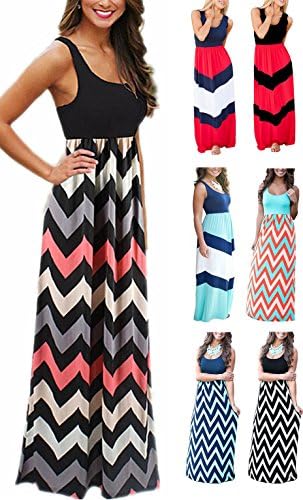 LETSRUNWILD Women's Boho Chevron Striped Print Summer Beach Sleeveless Tank Long Maxi Party Dress