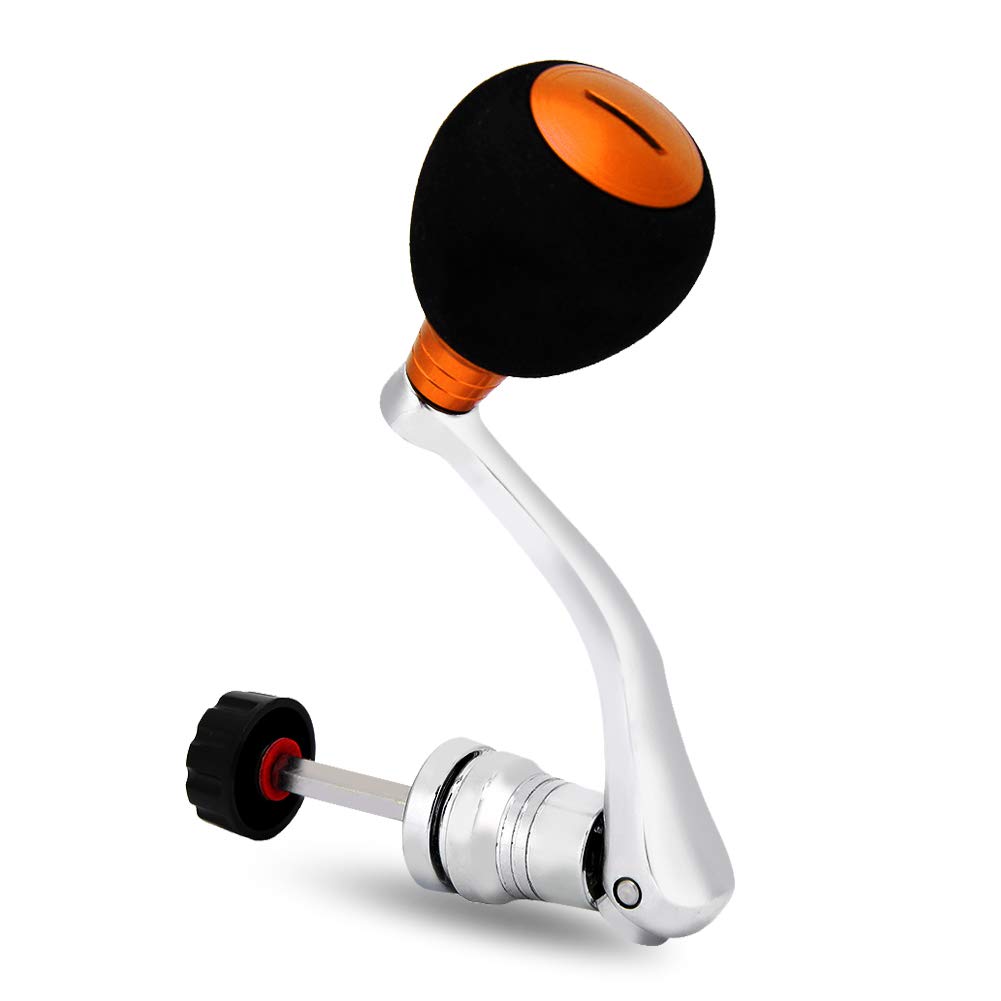 Keenso Fishing Reel Replacement Handle, Metal Rocker Arm Grip Metal Made hex Trunk Fishing Reel with EVA Premium Metal Comfortable and Anti-Slip(L-Gold)