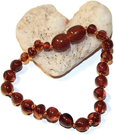 Malina Baby - Genuine - Natural - Baltic Amber Unisex Baby Bracelet or Anklet (Polished Cognac) -Baroque Style- Certified 100% Natural Genuine Amber Teething Bracelet - 5.5" (14cm)