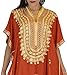 Treasues of Morocco Women Caftan Handmade Breathable Cotton Short Sleeve with Gold Hand Embroidery one Size Orange