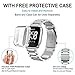 Maxjoy Compatible with Fitbit Versa Bands, Versa 2 Metal Band Large Stainless Steel Bracelet Wristband with Protective Cover Case for Men Women, Compatible with Fitbit Versa 2 1 Smart Watch, Silver