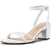 DREAM PAIRS Women's Chunky Strappy Heels Square Open Toe Ankle Buckle Low Heels Sandals for Daily Wedding Party Dress
