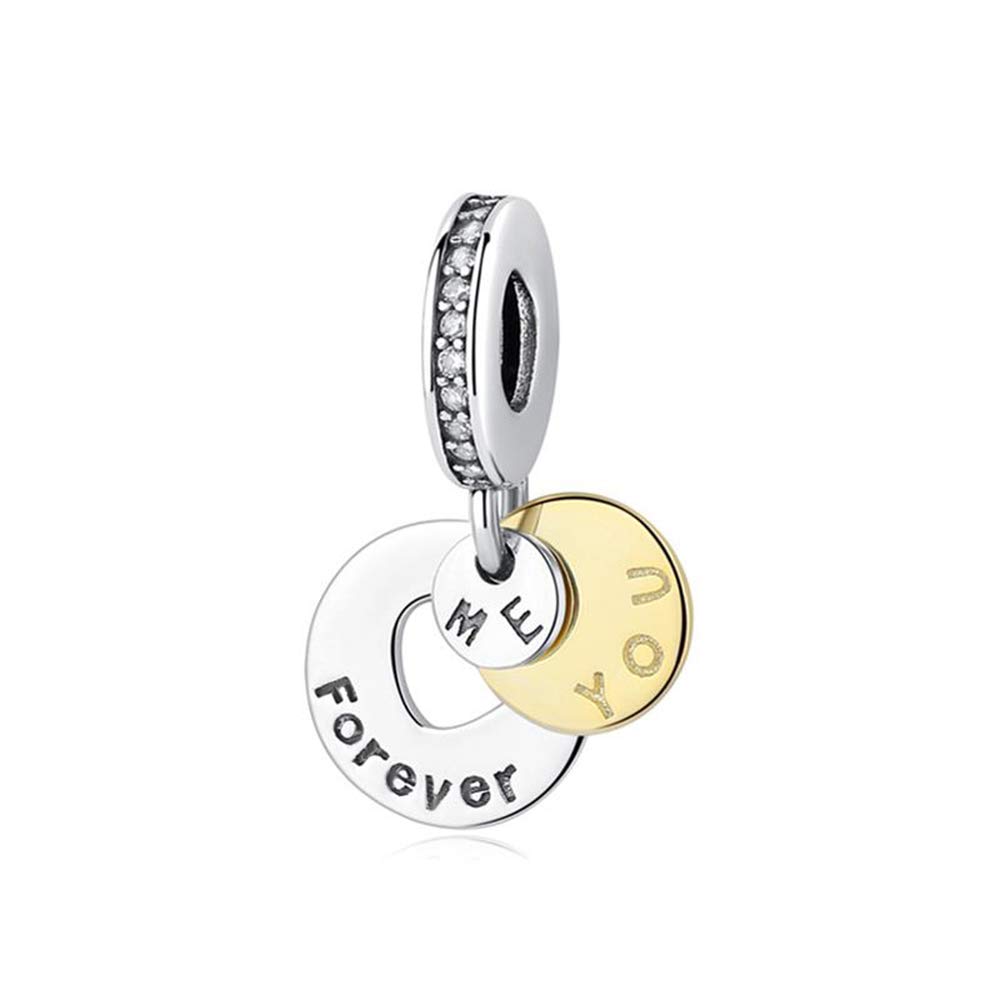 FGT Women Anniversary Charm for Bracelets Necklaces Pendants Sterling Silver You and Me Forever Dangle Gift for Girls Family Wife Sister Aunt Birthday Girlfriend Lover Valentine