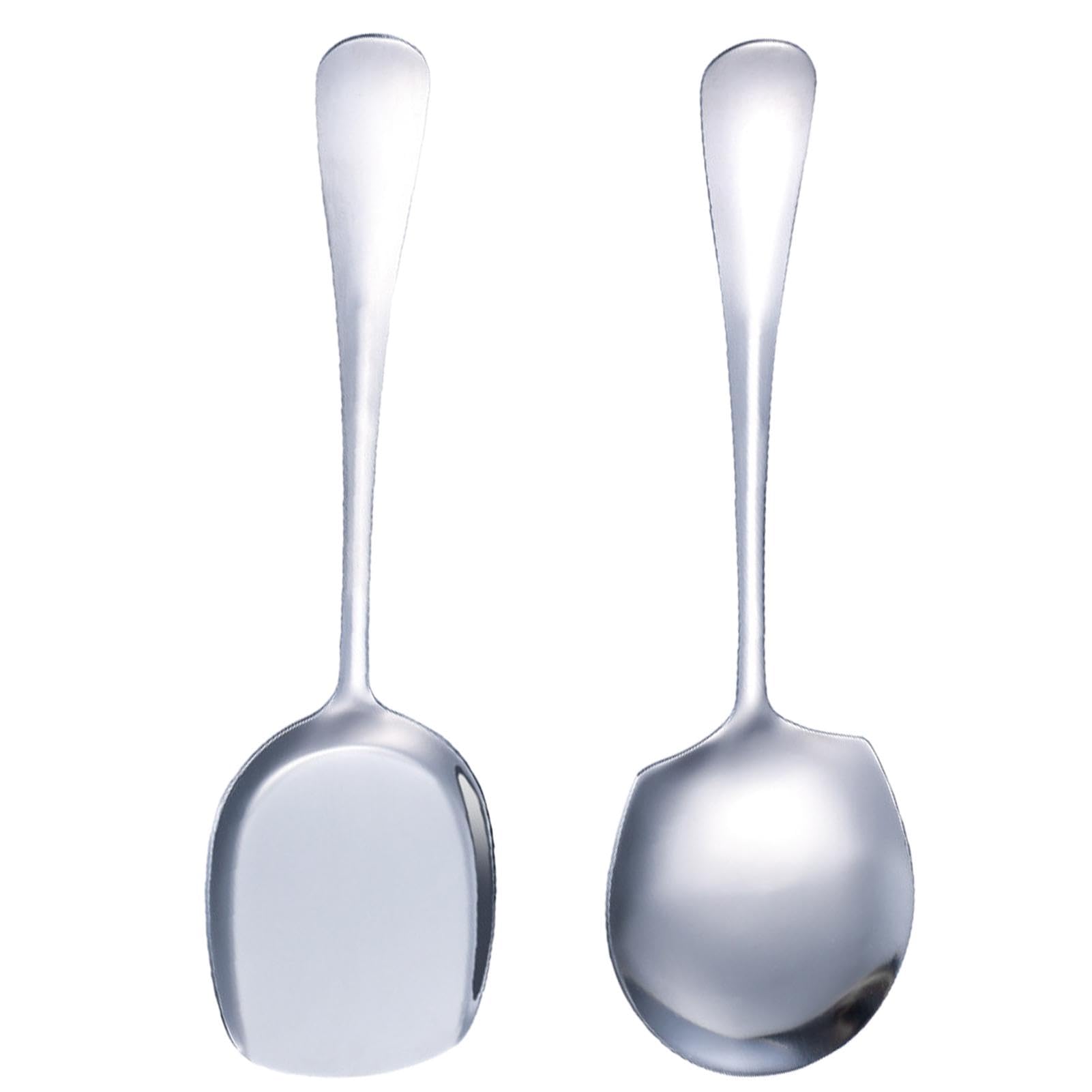 Faderr 2pcs Serving Spoons Stainless Steel Buffet Serving Spoon Silver Large Serving Spoons with Long Handle for Kitchen Restaurant Banquet(Silver)