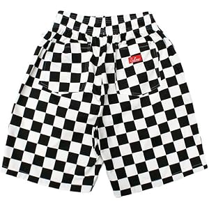 COOKMAN Chef Short Pants - Checker : Black, Relaxed Fit Kitchen & Street Use, Adjustable Drawstring Waist :