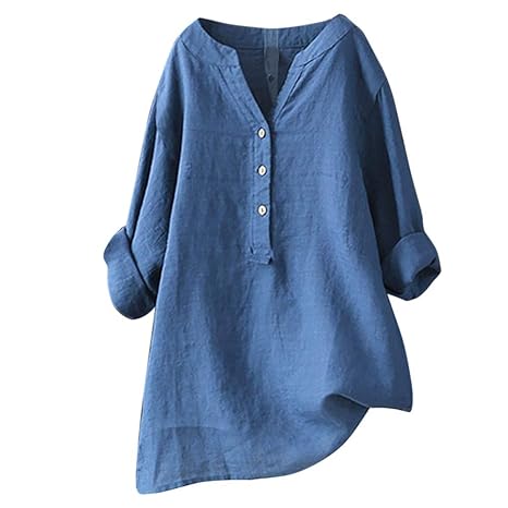 KUDICO Damen Tops Sale Clearance Stand Kragen Knopf Lange Ärmel Hemd lässige lockere Bluse T-Shirt Pullover, Angebote!