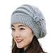 haoricu Beret Cap, Fashion Womens Flower Knit Crochet Beanie Hat Winter Warm Cap (Grey)