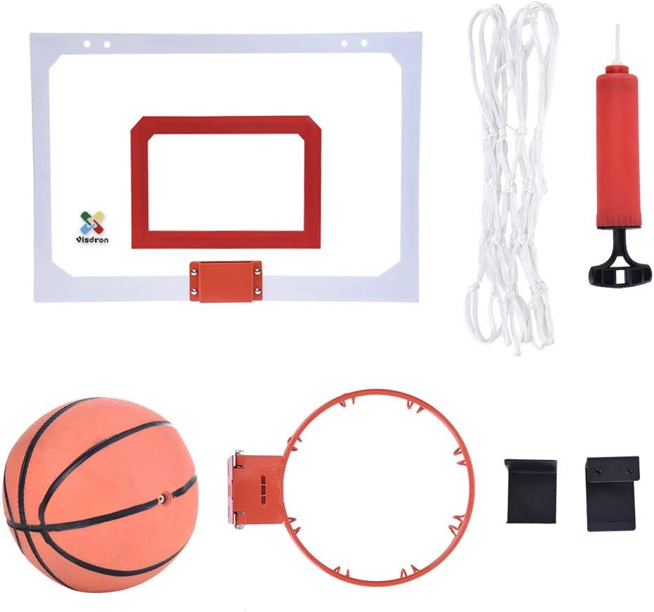 Hohaski Mini Basketball Hoop, Over The Door Basketball Backboard Indoor Outdoor Sports Exercise Slam Dunk Approved - Shatter Resistant - Accessories Included Ball and Hand Pump Set