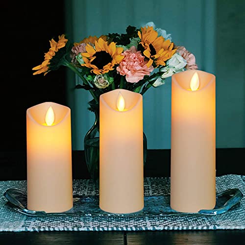 Homemory Flickering Flameless Candles, Moving Flame, Battery Operated LED Pillar Candles with