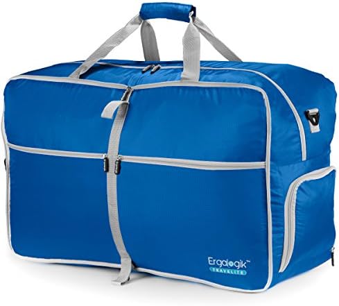 ErgaLogik TraveLite 40L Foldable Travel Duffel Bag For Men & Women โ Water Resistant โ Foldable Travel Duffel Bag For Travel, Gym, Sports & Luggage (Small - 40L - Light Blue)