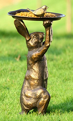 Whimsical Bunny Rabbit Holding Tray Bird Feeder Garden Decor Cast