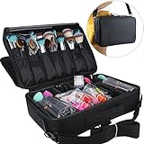 MLMSY Makeup Train Case 3 Layers Cosmetic Organizer Beauty Artist Storage Brush Holder Makeup Artist Art Organizer with Shoulder Strap, 14" *9"*5" Black