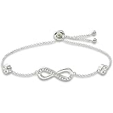 Rebithomo Infinity Birthstone Chain Link Bracelet for Women, Adjustable S925 Sterling Silver Slide Bracelet with Couple Birthstone Jewelry Birthday Anniversary Christmas Gifts for Mother Wife