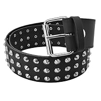 Bullet 69 Black 3 Row Conical Studded Leather Belt (51mm)