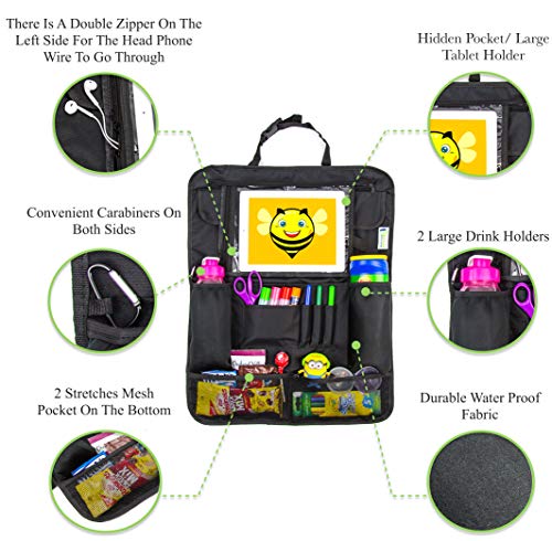 Backseat Car Organizer | Car Storage Organizer With 12 Compartments and a Hidden Tablet Holder | Used As Kick Mat, Car Back seat Organizer, Back Seat Protector, Car Seat Organizer, Car Seat Storage.