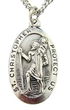 Silver Toned Base Saint Christopher Travel Transportation Medal, 1 3/8 Inch