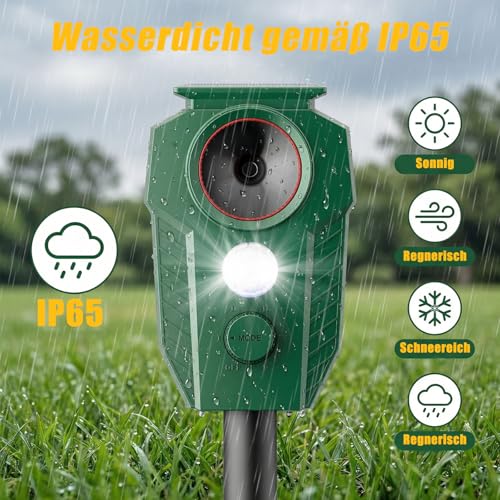 MEKEET Ultrasonic Cat Deterrent for Garden, Solar Cat Repellent, Marten Deterrent, Garden with Flash Light & PIR, IP65 Waterproof, Cat Scarer, Marten Repellent, Bird Repellent for G-Species, Patio
