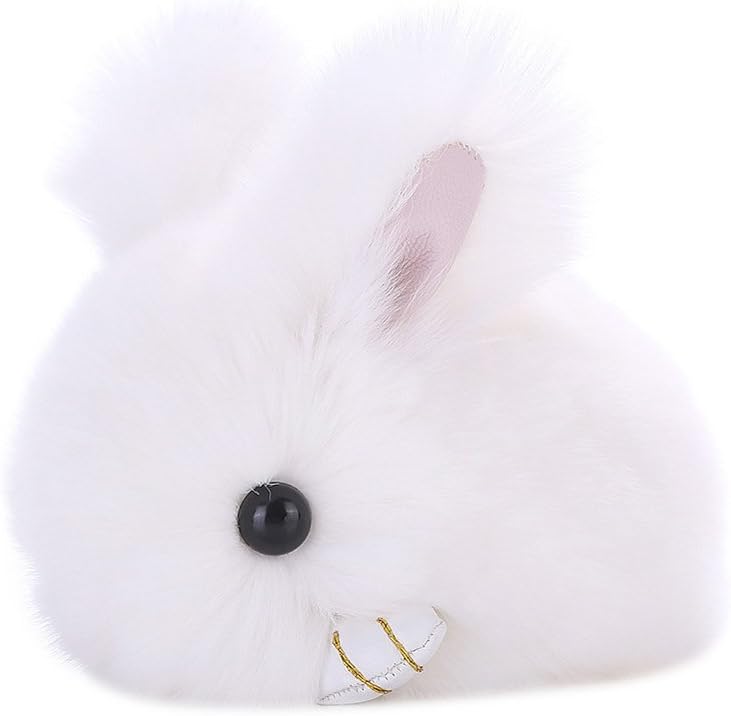 Kansea Cute Bunny Rex Rabbit Fur Phone Car Pendant Handbag Girl Key Chain - White