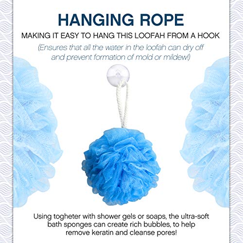 Loofah Bath & Shower Sponge - Durable & Long Lasting Poufs - Gently Exfoliates, Clears Pores, Removes Dead Skin Cells & Cleanses Skin - For Men & Women - Mesh Body Scrubber Sponge for Bathing & Spas
