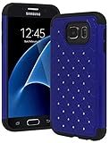 Galaxy S7 Case, Bastex Heavy Duty Slim Fit Hybrid Rubber Silicone Cover with Bling Rhinestone Premium Dual Shock Phone Case for Samsung Galaxy S7 (Blue)