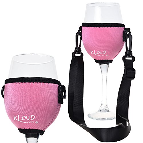 Beautyflier Assorted Colors Wine Glass Insulator / Drink Holder / Neoprene Sleeve with Adjustable Neck Strap For Conference Cocktail Reception(Pink)