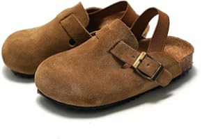 East Bajia Suede Clogs for Girls Boys Unisex Toddler Slippers Slip-on Kids Shoes Indoor Outdoor Cute Sandals Classic Cork Adjustable Buckle
