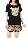VENTELAN Women's Cute Summer Leopard Pajama Set Sleepwear Nighty