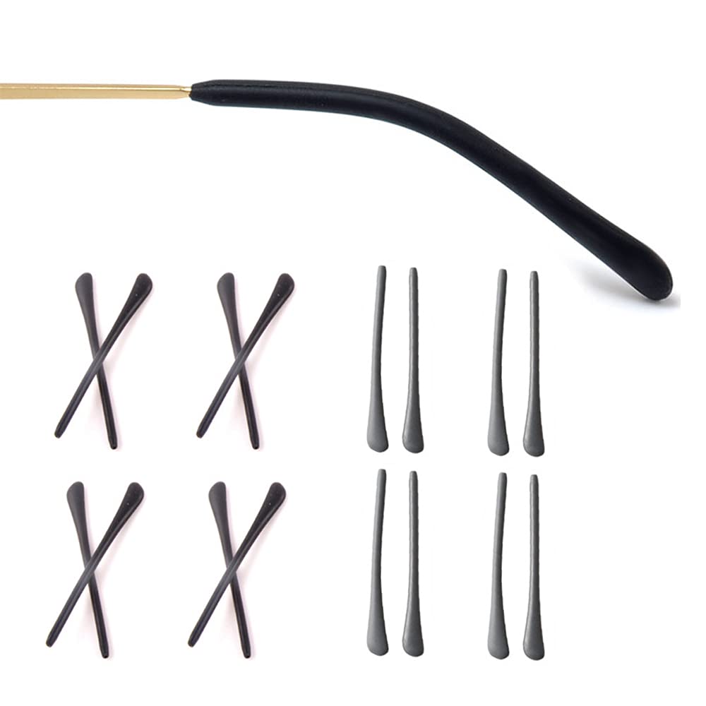 8 Pairs Eyeglass End Tips Ear Sock Pieces Anti-Slip Tube Replacement Tips Silicone for Thin Metal Eyeglass Legs,4 Black/4 Grey