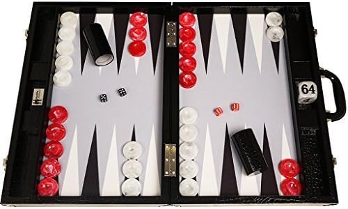 Wycliffe Brothers 21 Tournament Backgammon Set - Black Croco Board with Grey Field - Gen III by Wycliffe Brothers