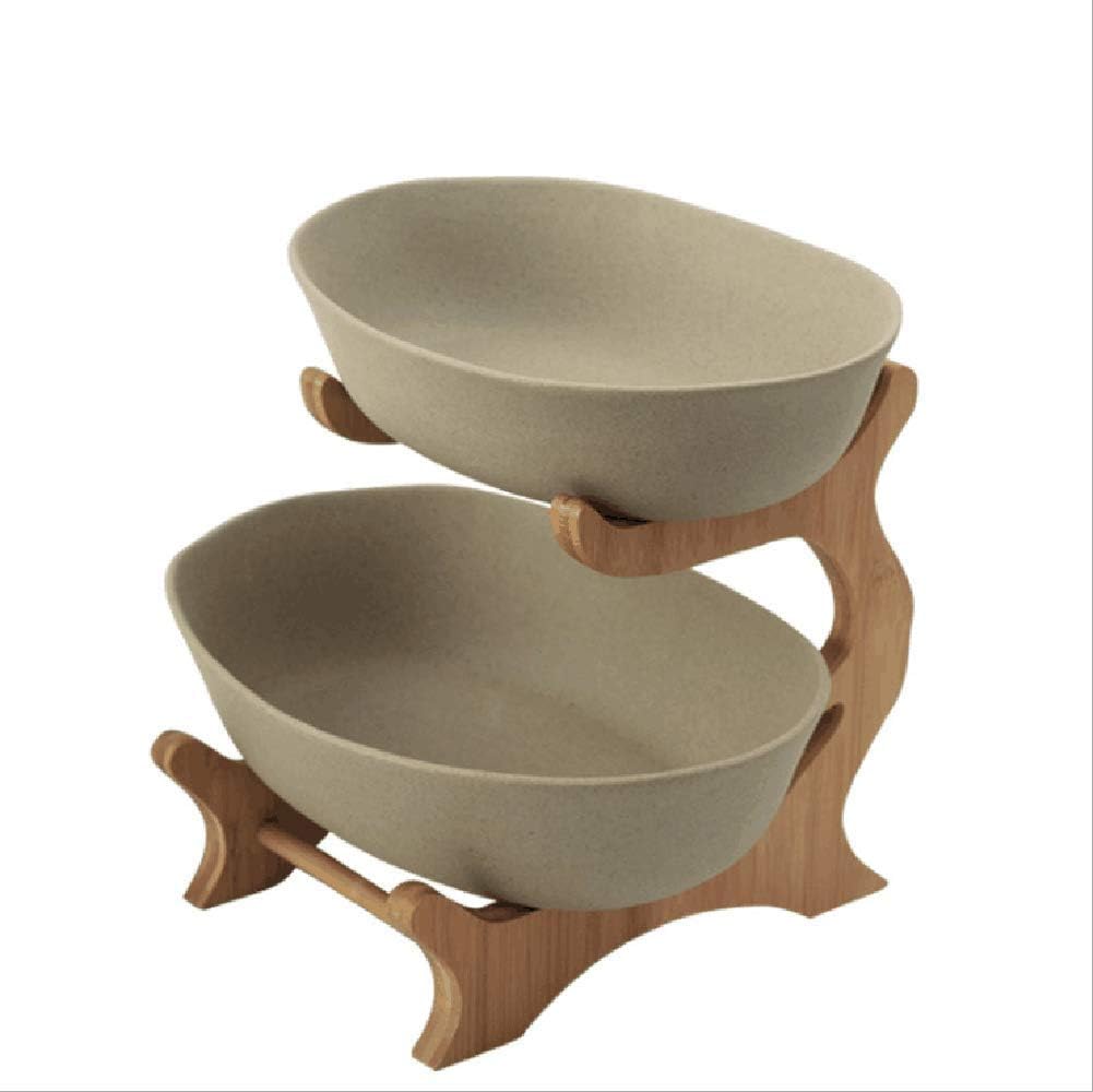 LXDMH Ceramic Fruit Plate, 2-Layer Oval Bowl, Household Fruit Pot, Living Room Snack Stand, Household Double Fruit Plate, Dried Fruit Plate, Stoneware,B