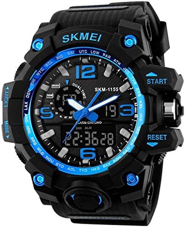 Men's Large Dual Dial Analog Digital Quartz lectronic Sport Watch Military Time Waterproof Blue