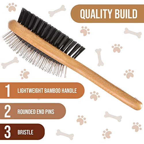 KylePet Dog Brush, Double Sided Pet Slicker Brush with Bamboo Handle
