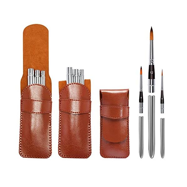 Fuumuui 3Pcs Art Travel Paint Brush Rundhaar Kurzgriff Pinsel für Acryl Öl und Aquarell – Bild 4