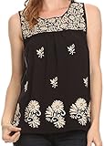 Sakkas Devika Sleeveless Tank Top Batik Blouse With Embroidery