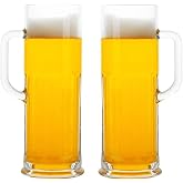 BothEarn Long Beer Mug Set of 2, 21 oz Heavy British Pub Thick Glass with Handle - Stein Cup for Beer Lover
