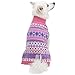 Blueberry Pet Vivid Tone Sweet Winter Bloom Designer Pullover Dog Sweater with Heart in Carnation Pink and Sheer Lilac, Back Length 12