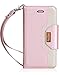 Procase iPhone SE / 5S Case Cover (Old Model), Wallet Flip Case, with Wristlet Strap, Build-in Card Slots and Mirror, Stylish Slim Stand Cover for Apple iPhone SE / 5S (Pink)