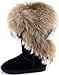 APHNUS Womens Mid Calf Boots Cow Leather Fur Snow Boots