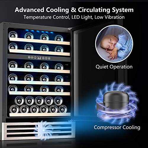 MOOSOO 24 Inch Beverage and Wine Cooler, Dual Zone Wine Refrigerator