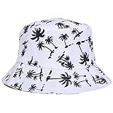 Voberry Fashionable Unisex Men Womens Summer Satin Lined Printed Cotton Flat Bucket Hat (White)