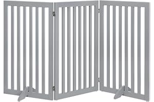 unipaws 36" H Free Standing Pet Gate for Dog Cat, Tall Wooden Dog Gates for Doorway, Stairs, Foldable Pet Fence for The House, Expandable Dog Barrier, Indoor Use, Grey