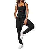 Casei Jumpsuits for Women Casual Summer Rompers Sleeveless Loose Strap Baggy Overalls Yoga Harem Jumpers with Pockets