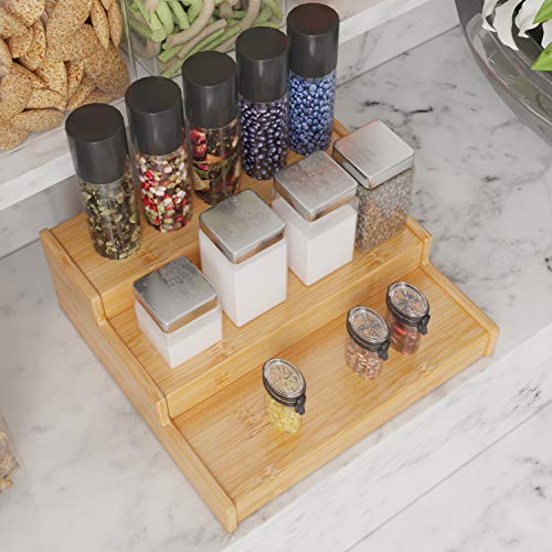 Home Intuition 3Tier Expandable Bamboo Spice Rack Step Shelf Kitchen