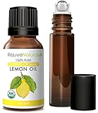 Certified Organic Lemon Essential Oil by RejuveNaturals, 15 ml | 100% Pure, Cold Pressed, Food Grade | For Skin, Cleaning, or Aromatherapy Diffuser